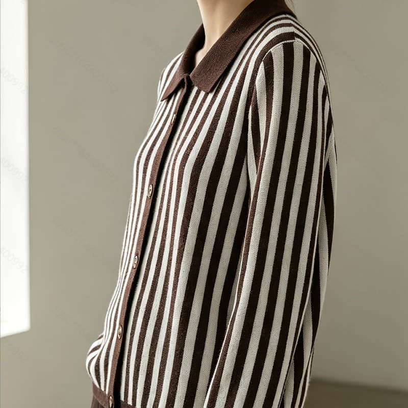  Contrast-Color Striped Loose-Knit Womens Top